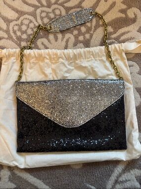 J. Crew Silver and Black Glitter Envelope clutch